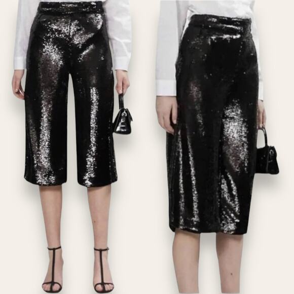NWT MAJE PANTS WHIMSIGOTH FAIRY GRUNGE EDGY BLACK SEQUIN CROPPED PANTS WIDE LEG - Picture 2 of 11